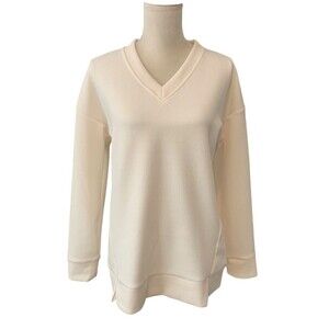 Marc New York Women's V Neck Long Sleeve Textured Top Women's Size Small Cream
